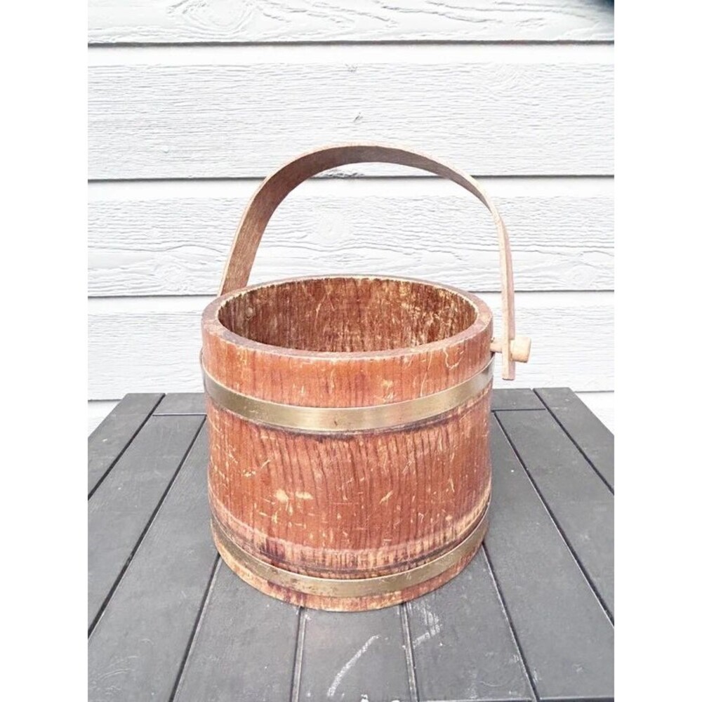Vintage Primitive Old American Wooden Rustic Water Bucket -  Colonial Pine
